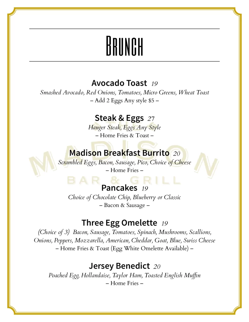 Brunch Menu ,brunch hoboken nj