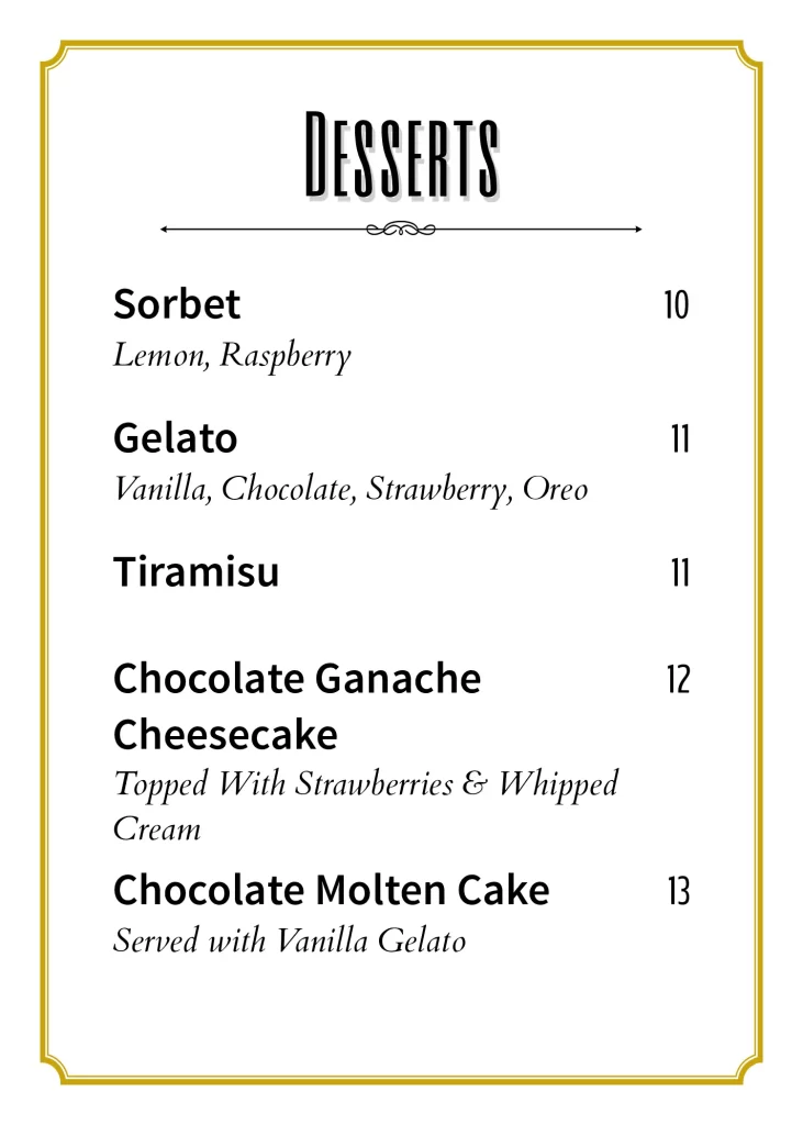 Madison Dessert Menu,brunch places hoboken